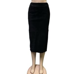 Genuine Suede Leather Black Ann Taylor Loft Slit and Button Back Midi Skirt 6